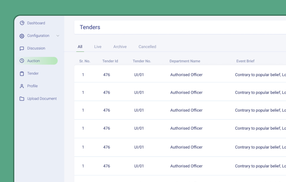 Tender and auction management platform screenshot 2