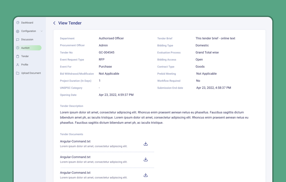 Tender and auction management platform screenshot 3