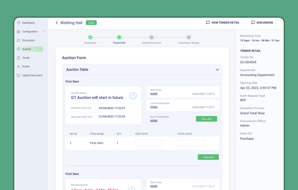 Tender and auction management platform screenshot 4