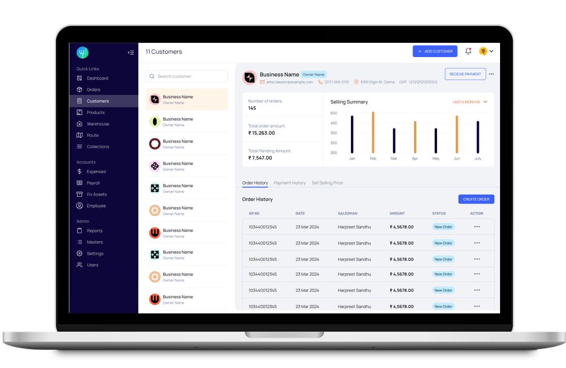 Vepar4u order management platform interface screenshot